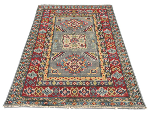 3x5 Gray Kuba Afghan Hand Knotted Wool Area Rug